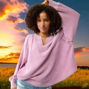 NWT AE Pink Lavender Big Hug Notch Neck Sweatshirt Sz XLarge